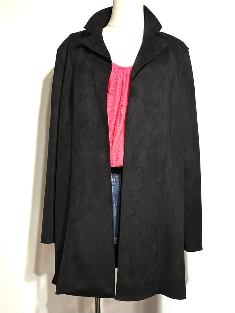 Premise Black Open-Front Trench Coat  FAUX LEATHER